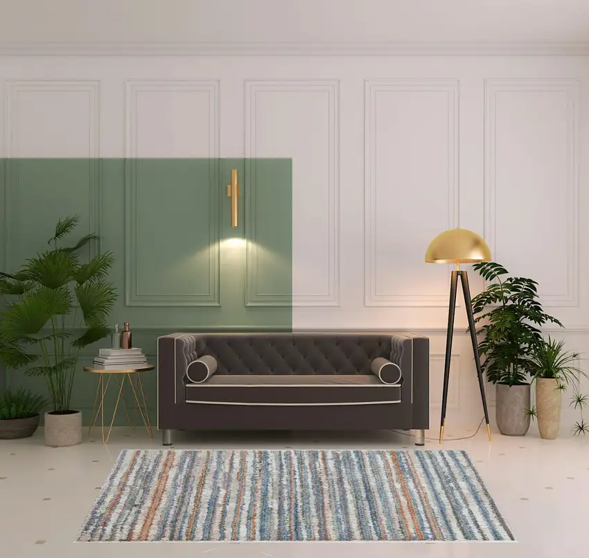 Ivory Blue And Orange Striped Power Loom Stain Resistant Area Rug Photo 2