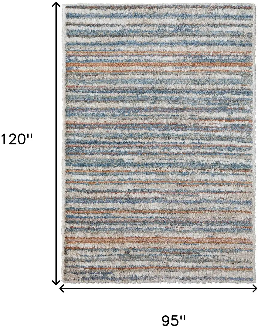 Ivory Blue And Orange Striped Power Loom Stain Resistant Area Rug Photo 10
