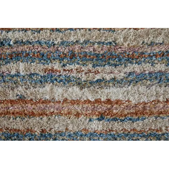 Ivory and Blue Striped Power Loom Area Rug Photo 8