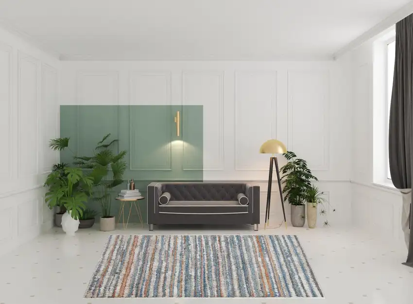 Ivory Blue And Orange Striped Power Loom Stain Resistant Area Rug Photo 2