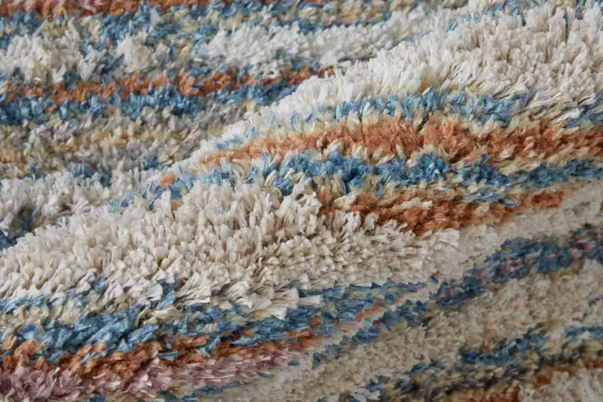 Ivory Blue And Orange Striped Power Loom Stain Resistant Area Rug Photo 9