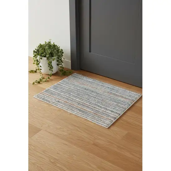 Ivory Blue And Orange Striped Power Loom Stain Resistant Area Rug Photo 1