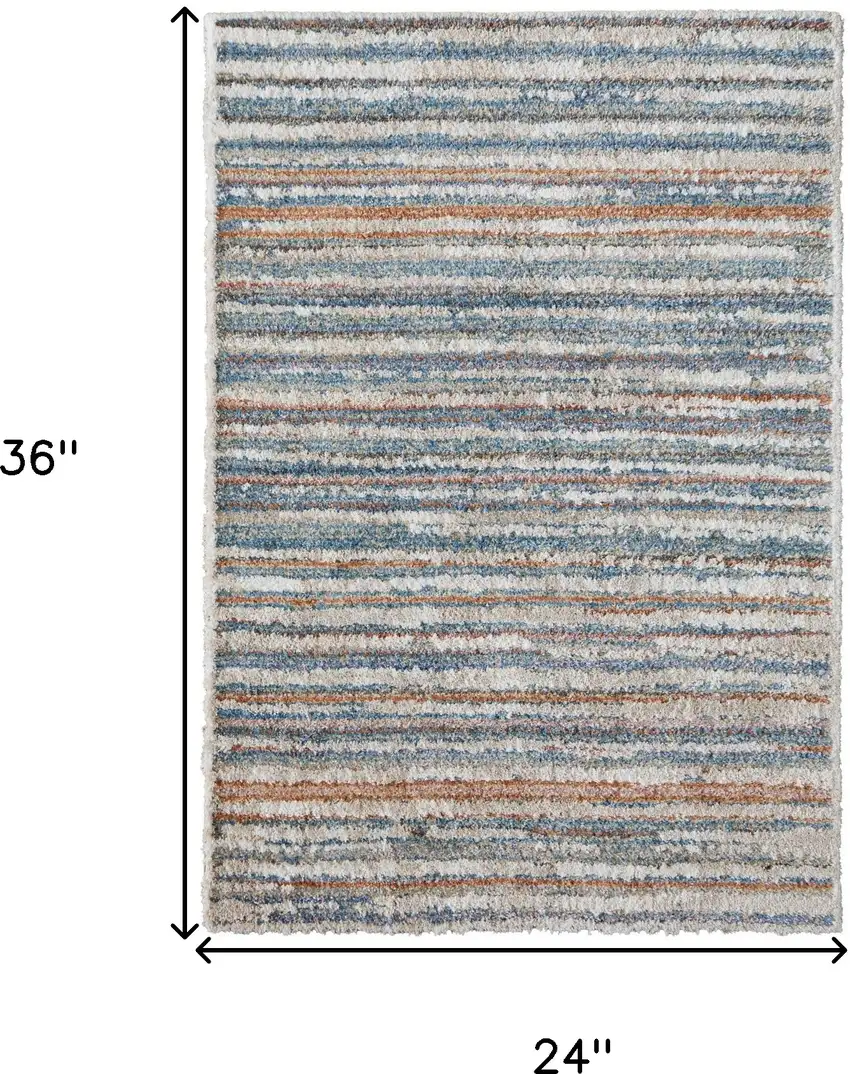 Ivory Blue And Orange Striped Power Loom Stain Resistant Area Rug Photo 10