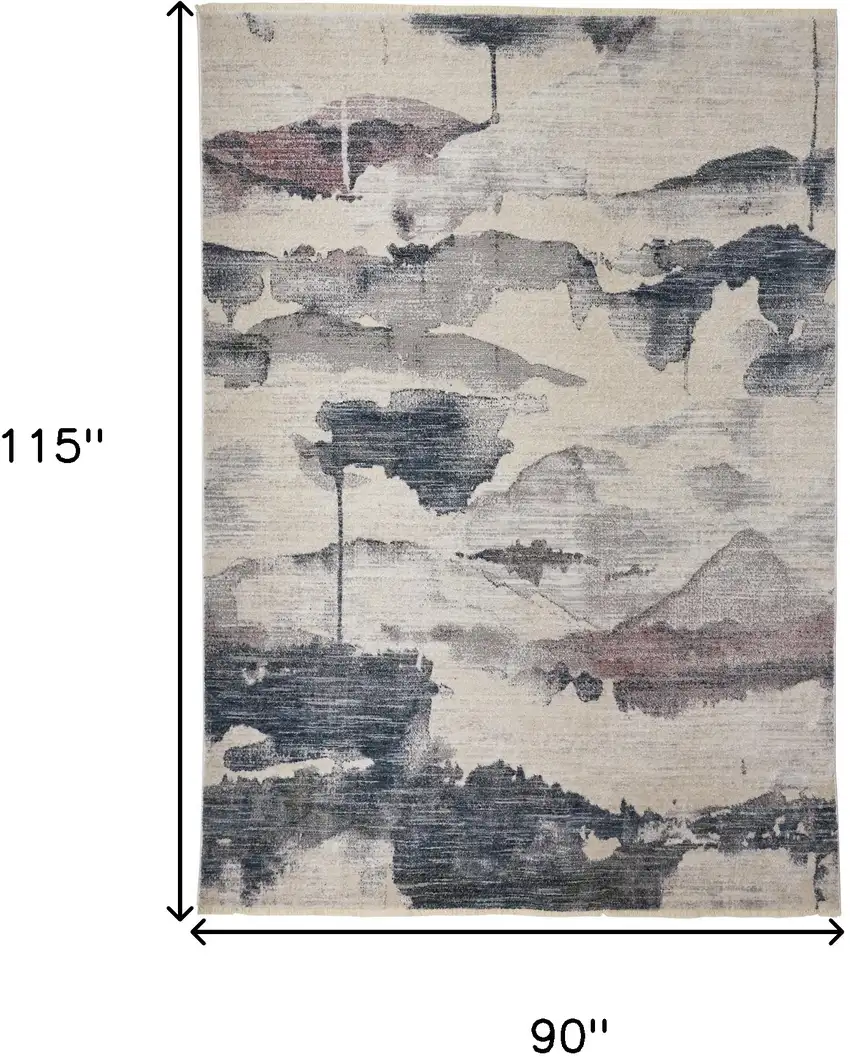 Ivory Blue And Pink Abstract Stain Resistant Area Rug Photo 10