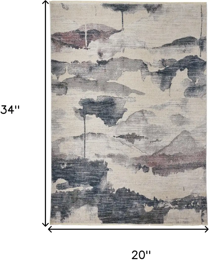 Ivory Blue And Pink Abstract Stain Resistant Area Rug Photo 10