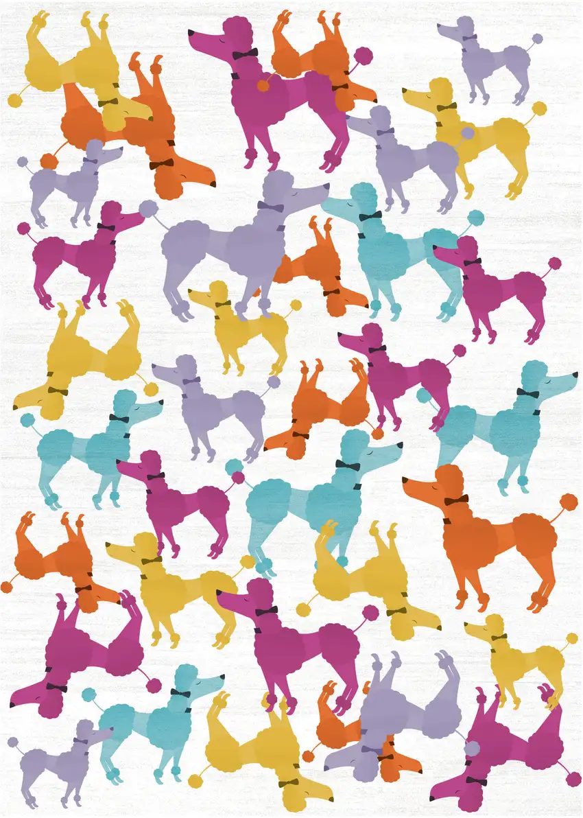 Ivory Blue And Pink Dogs Youthful Washable Area Rug Photo 2