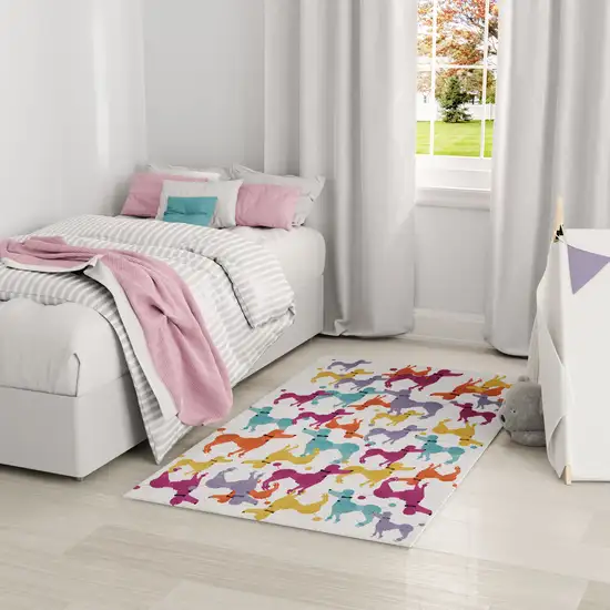 Ivory Blue And Pink Dogs Youthful Washable Area Rug Photo 5