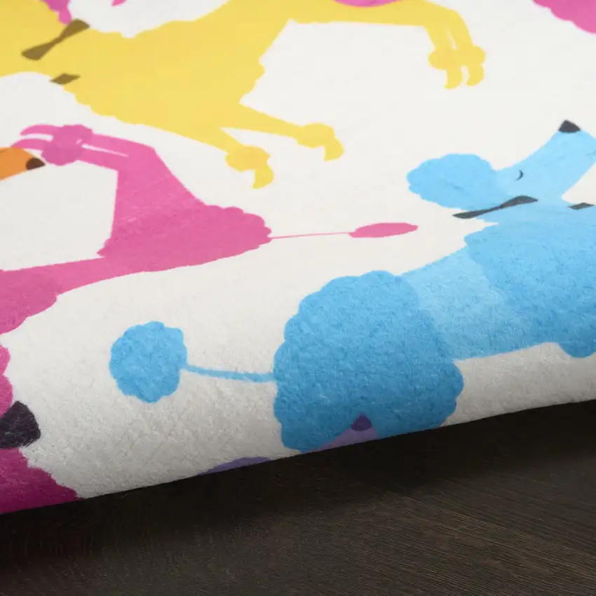 Ivory Blue And Pink Dogs Youthful Washable Area Rug Photo 9