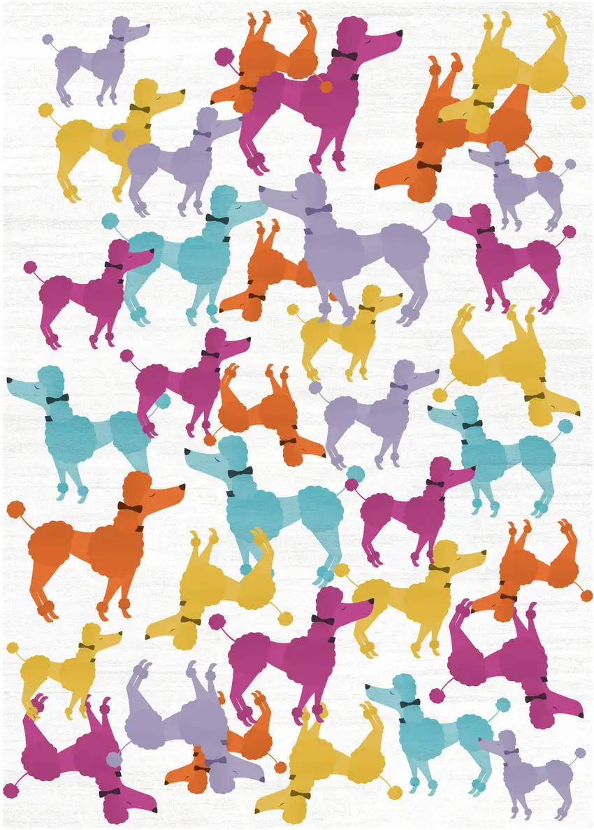 Ivory Blue And Pink Dogs Youthful Washable Area Rug Photo 4