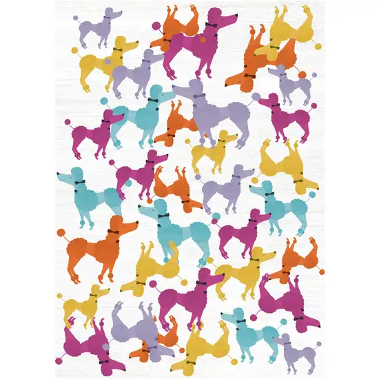 Ivory Blue And Pink Dogs Youthful Washable Area Rug Photo 4