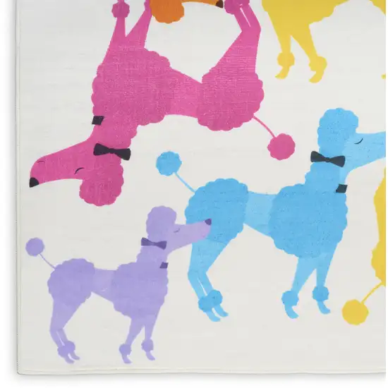 Ivory Blue And Pink Dogs Youthful Washable Area Rug Photo 8