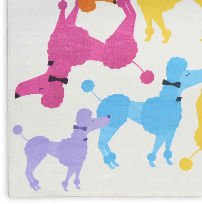 Ivory Blue And Pink Dogs Youthful Washable Area Rug Photo 8
