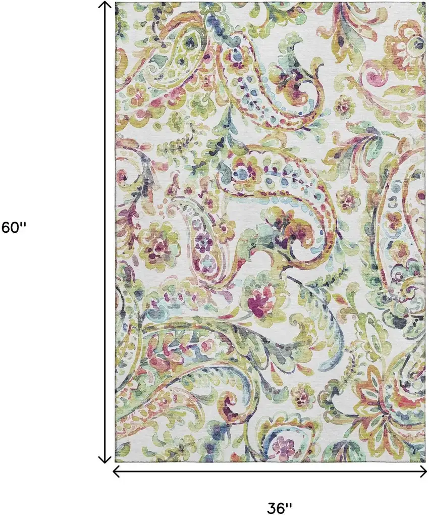 Ivory Blue And Pink Paisley Washable Area Rug With UV Protection Photo 3