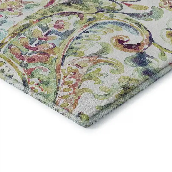 Ivory Blue And Pink Paisley Washable Area Rug With UV Protection Photo 9