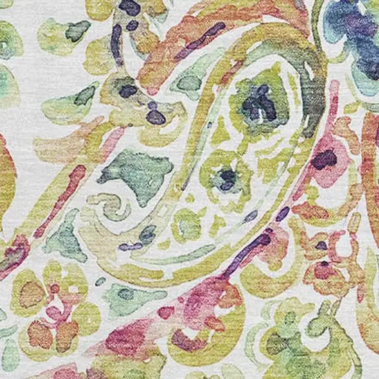 Ivory Blue And Pink Paisley Washable Area Rug With UV Protection Photo 3