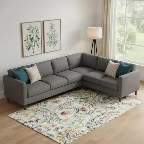 Ivory Blue And Pink Paisley Washable Area Rug With UV Protection Photo 1