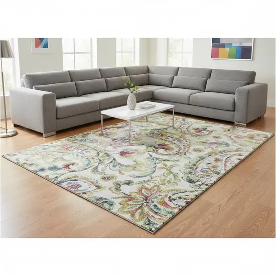 Ivory Blue And Pink Paisley Washable Area Rug With UV Protection Photo 2