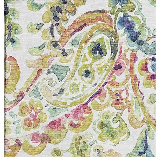 Ivory Blue And Pink Paisley Washable Area Rug With UV Protection Photo 3