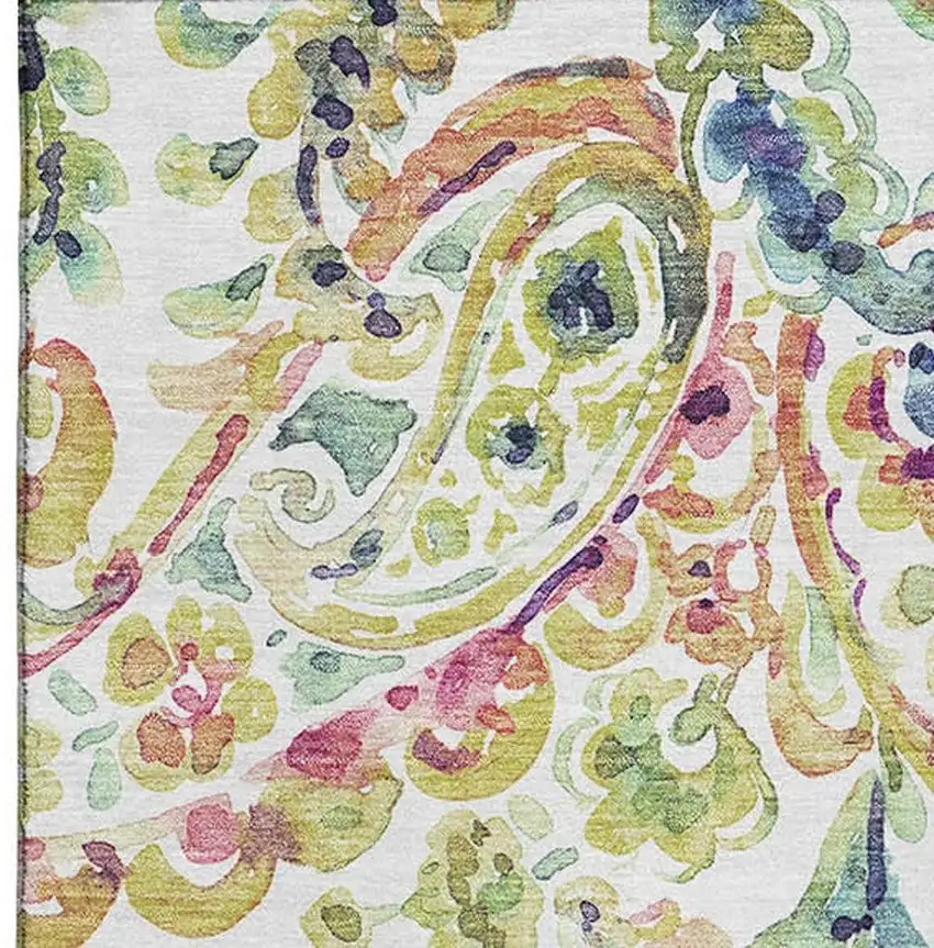 Ivory Blue And Pink Paisley Washable Area Rug With UV Protection Photo 3