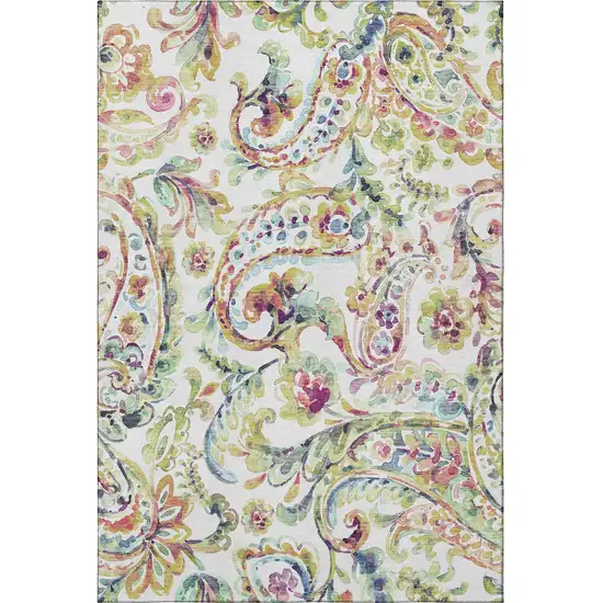 Ivory Blue And Pink Paisley Washable Area Rug With UV Protection Photo 3