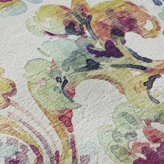 Ivory Blue And Pink Paisley Washable Area Rug With UV Protection Photo 9