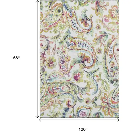 Ivory Blue And Pink Paisley Washable Area Rug With UV Protection Photo 4