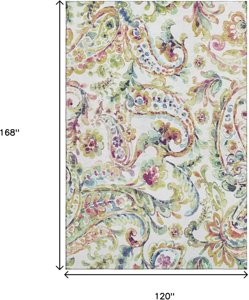 Ivory Blue And Pink Paisley Washable Area Rug With UV Protection Photo 4