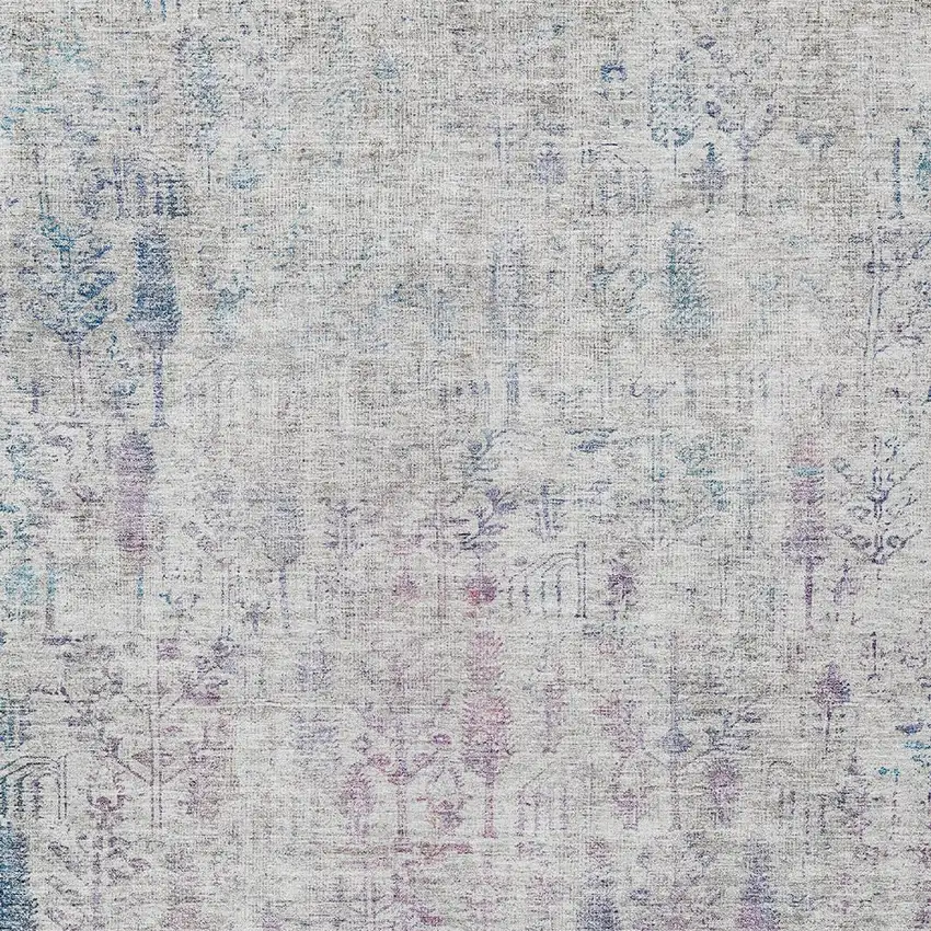 Ivory Blue And Purple Floral Washable Indoor Outdoor Area Rug Photo 5