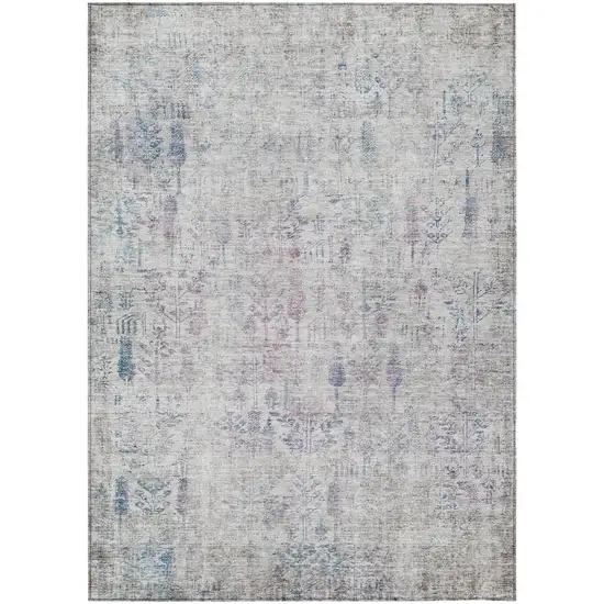 Ivory Blue And Purple Floral Washable Indoor Outdoor Area Rug Photo 1