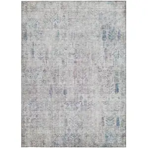 Photo of Ivory Blue And Purple Floral Washable Indoor Outdoor Area Rug