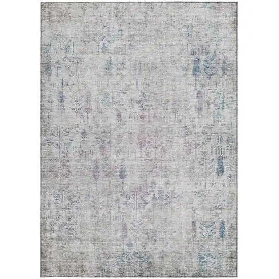 Ivory Blue And Purple Floral Washable Indoor Outdoor Area Rug Photo 5
