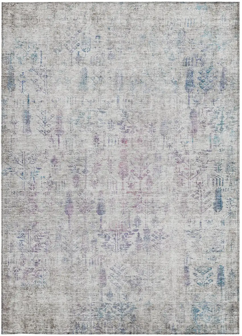 Ivory Blue And Purple Floral Washable Indoor Outdoor Area Rug Photo 5