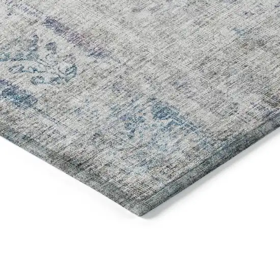 Ivory Blue And Purple Floral Washable Indoor Outdoor Area Rug Photo 3