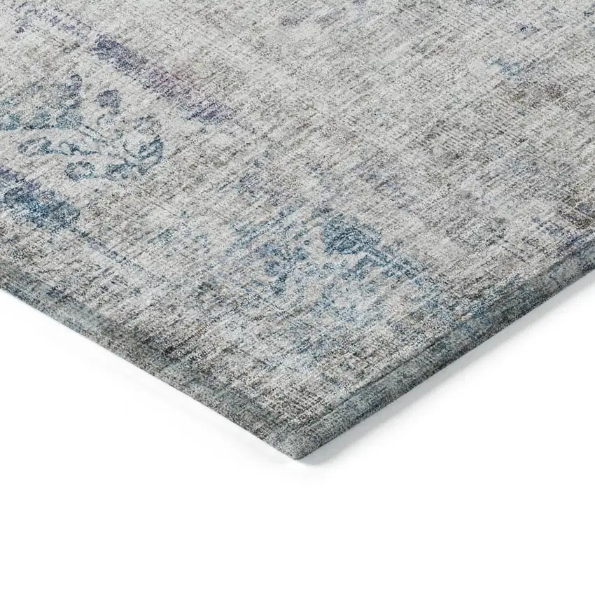 Ivory Blue And Purple Floral Washable Indoor Outdoor Area Rug Photo 3