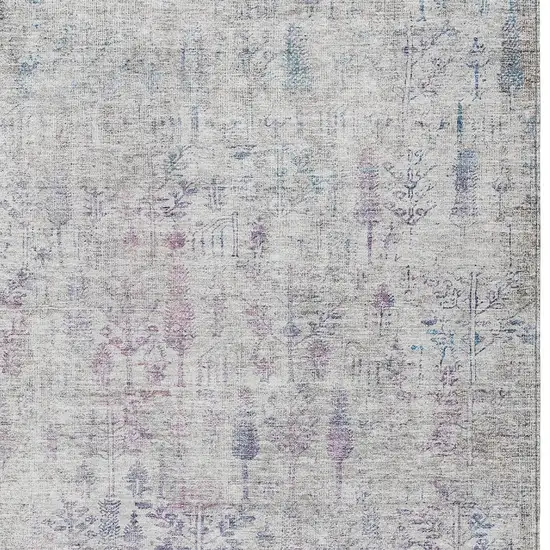 Ivory Blue And Purple Floral Washable Indoor Outdoor Area Rug Photo 5