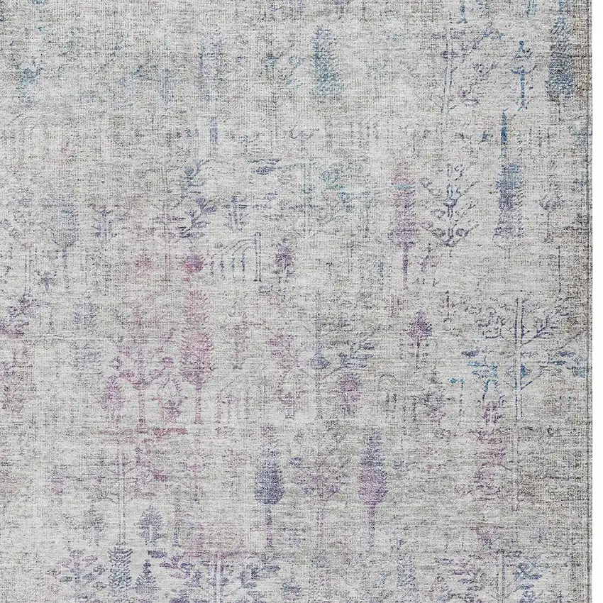 Ivory Blue And Purple Floral Washable Indoor Outdoor Area Rug Photo 5