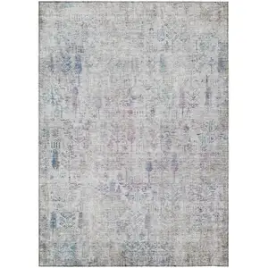Photo of Ivory Blue And Purple Floral Washable Indoor Outdoor Area Rug
