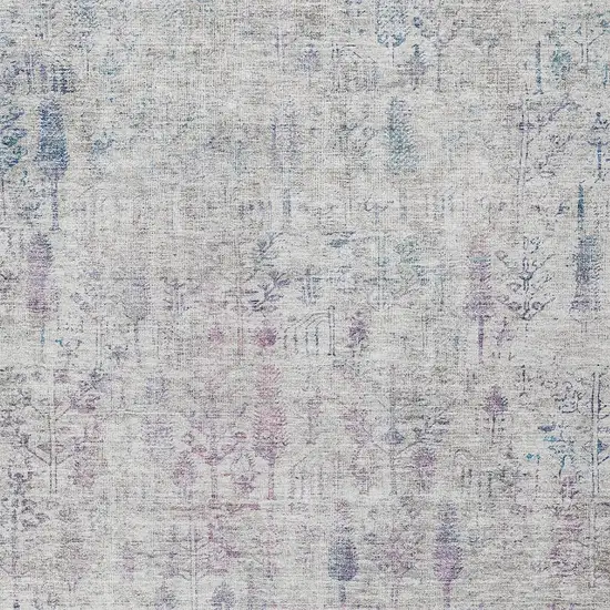 Ivory Blue And Purple Floral Washable Indoor Outdoor Area Rug Photo 5
