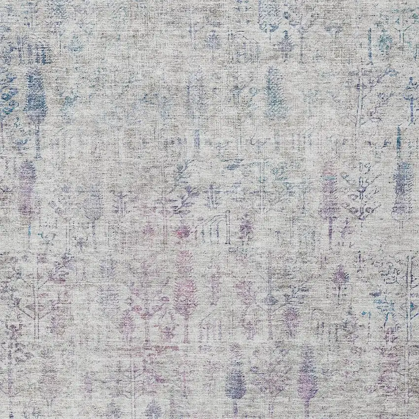 Ivory Blue And Purple Floral Washable Indoor Outdoor Area Rug Photo 5