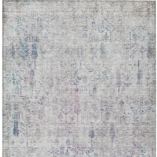 Ivory Blue And Purple Floral Washable Indoor Outdoor Area Rug Photo 6