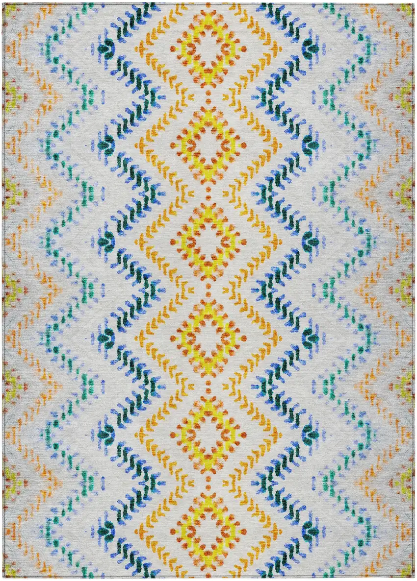 Ivory Blue And Purple Geometric Washable Indoor Outdoor Area Rug Photo 2