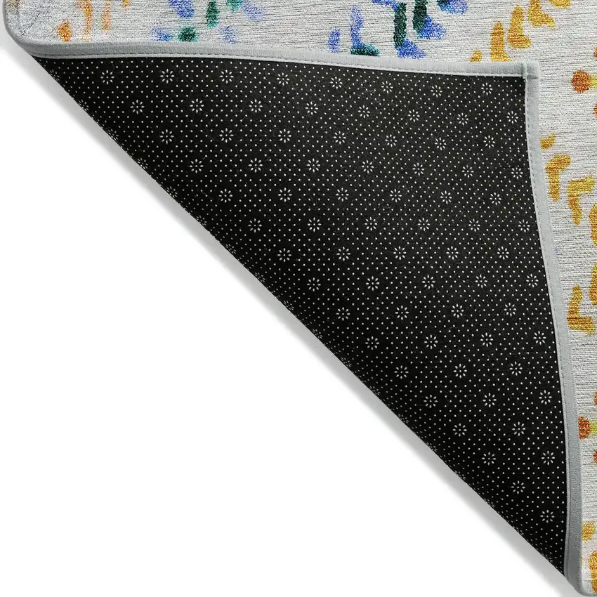 Ivory Blue And Purple Geometric Washable Indoor Outdoor Area Rug Photo 4