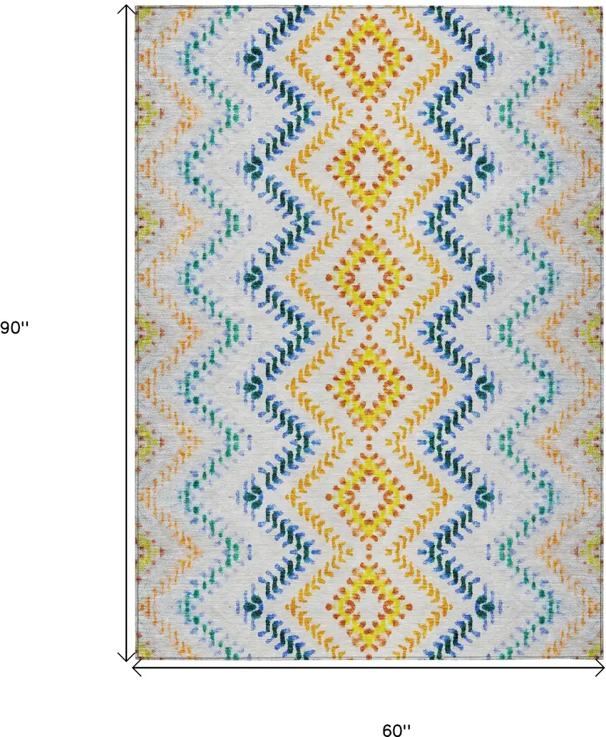 Ivory Blue And Purple Geometric Washable Indoor Outdoor Area Rug Photo 3