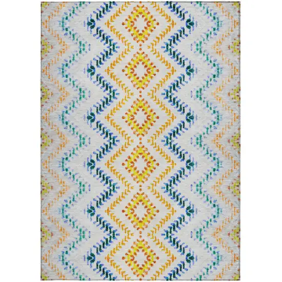 Ivory Blue And Purple Geometric Washable Indoor Outdoor Area Rug Photo 8