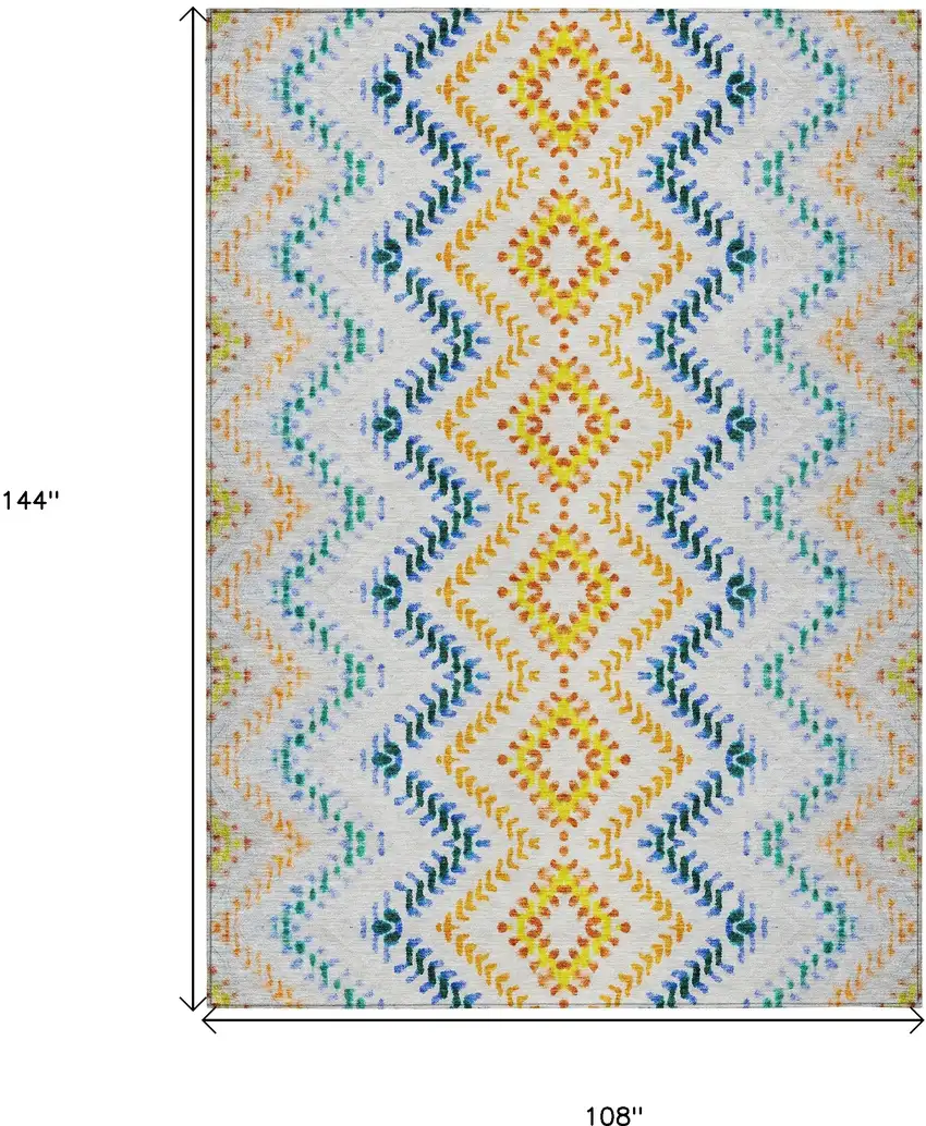 Ivory Blue And Purple Geometric Washable Indoor Outdoor Area Rug Photo 7