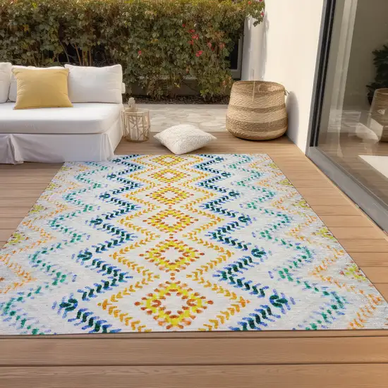 Ivory Blue And Purple Geometric Washable Indoor Outdoor Area Rug Photo 9
