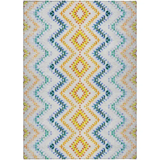 Ivory Blue And Purple Geometric Washable Indoor Outdoor Area Rug Photo 2