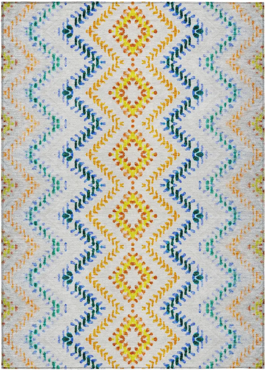 Ivory Blue And Purple Geometric Washable Indoor Outdoor Area Rug Photo 2