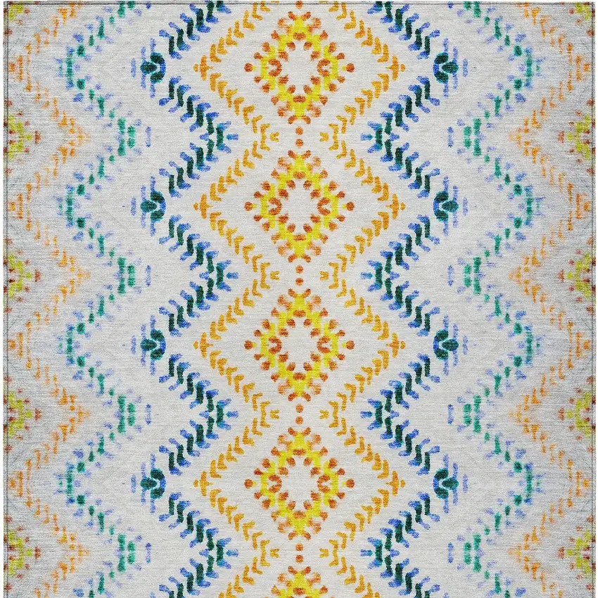 Ivory Blue And Purple Geometric Washable Indoor Outdoor Area Rug Photo 7