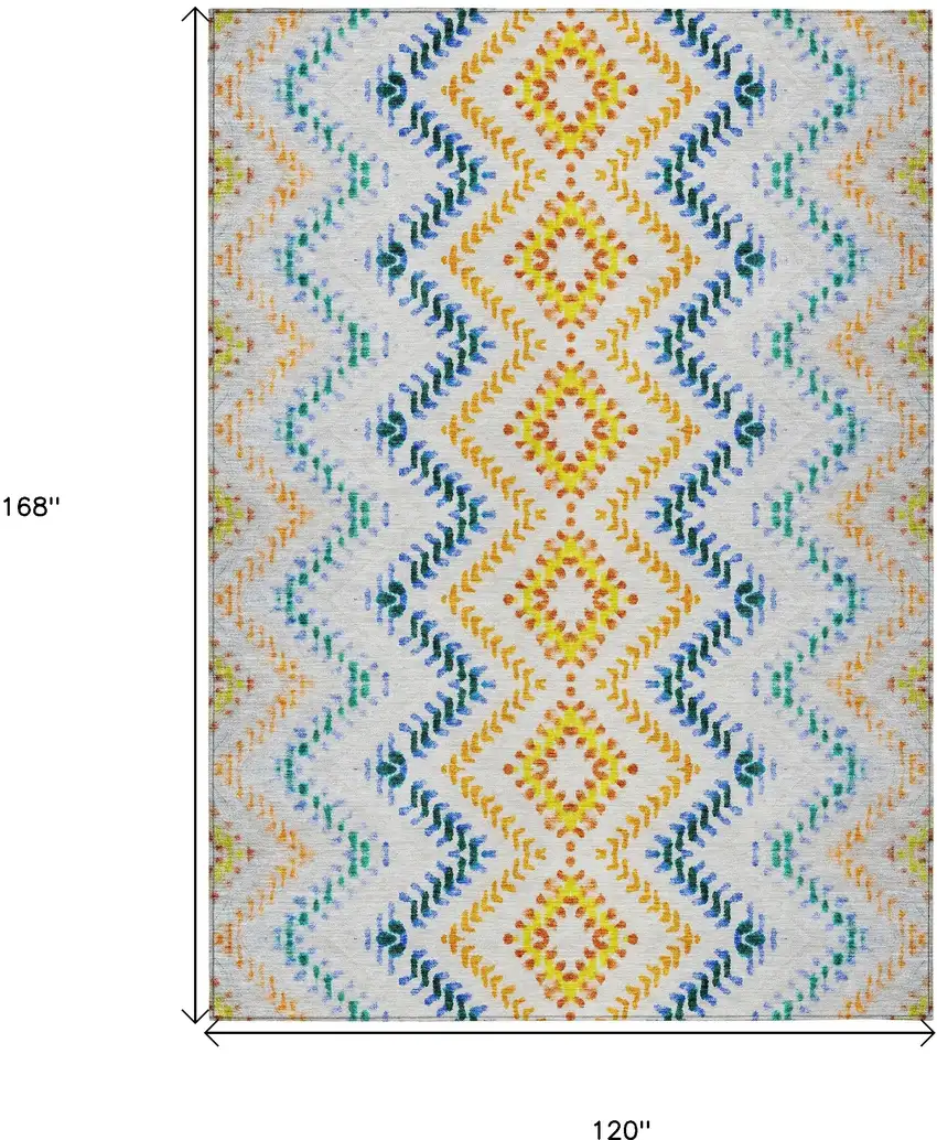 Ivory Blue And Purple Geometric Washable Indoor Outdoor Area Rug Photo 3